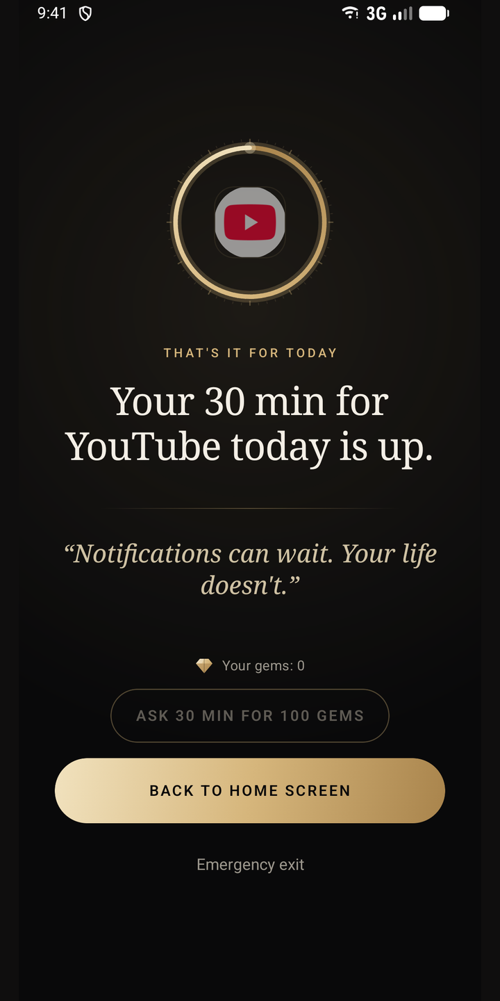 Block screen: YouTube is locked right now